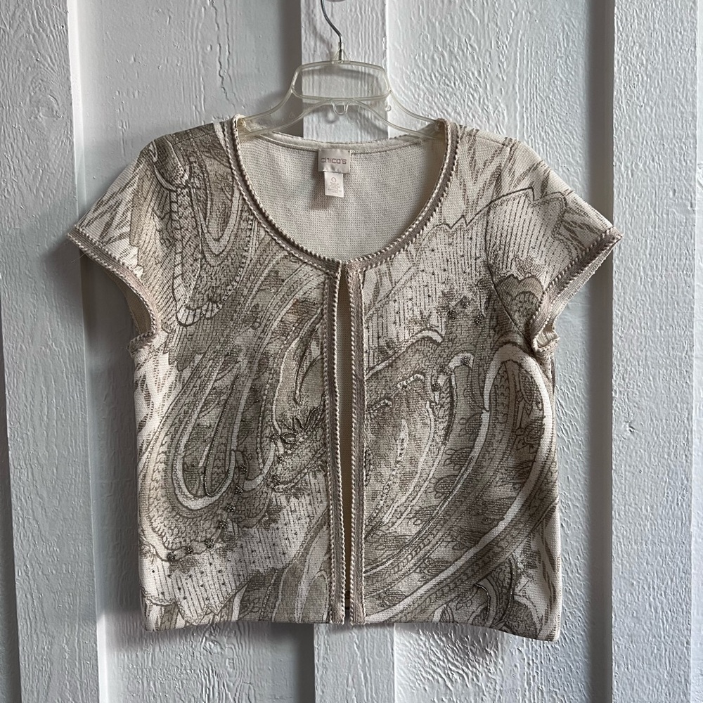 Chico’s Beaded Foil-Print Cardigan - Size 0 - Picture 4 of 9